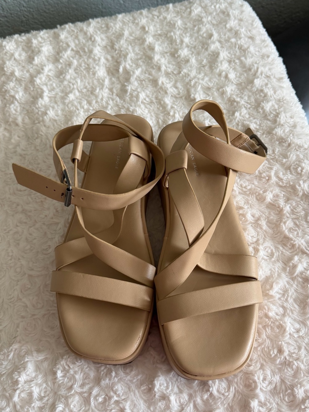 American Eagle Outfitters Tan Strappy Ankle Buckle Sandals
